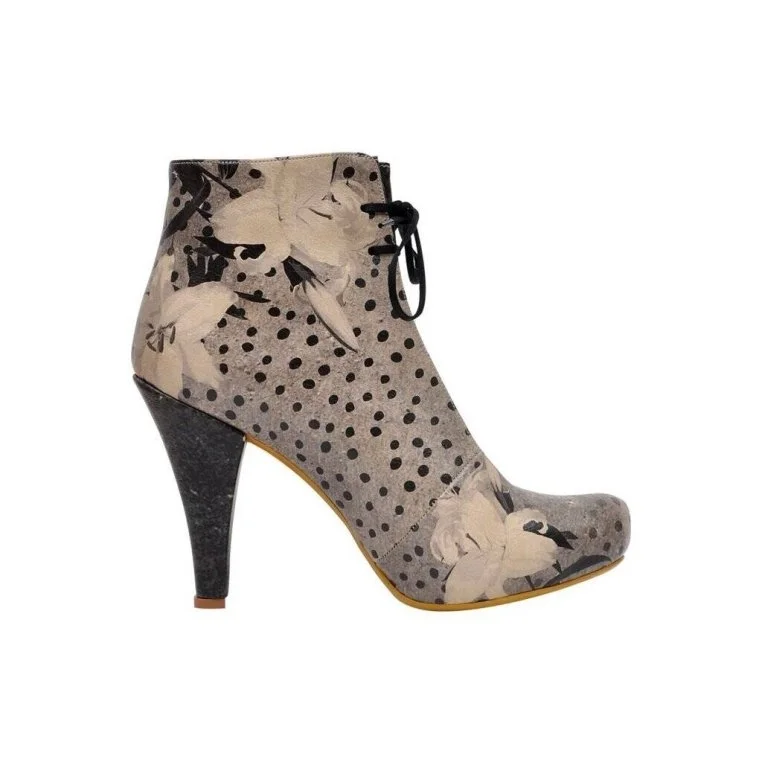 Femme Cuir Vegan Gris Bottes à Talons Hauts - Black Dress Motif