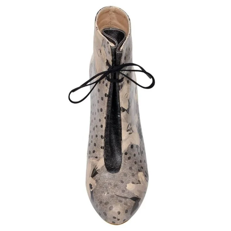 Femme Cuir Vegan Gris Bottes à Talons Hauts - Black Dress Motif