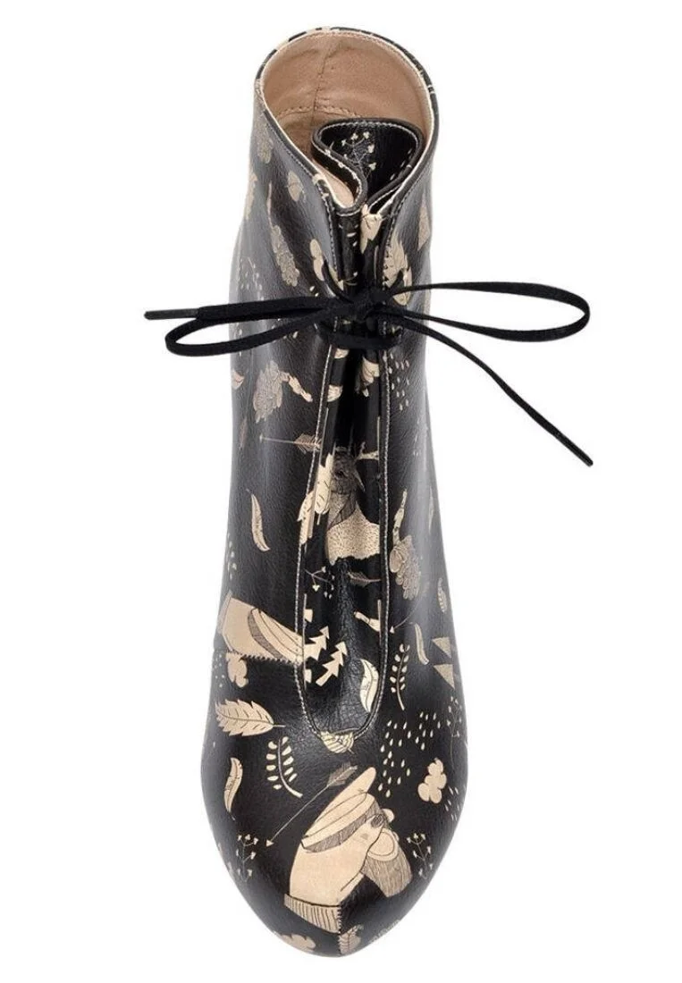 Femme Cuir Vegan Noir Bottes à Talons Hauts - Over the Summer Motif