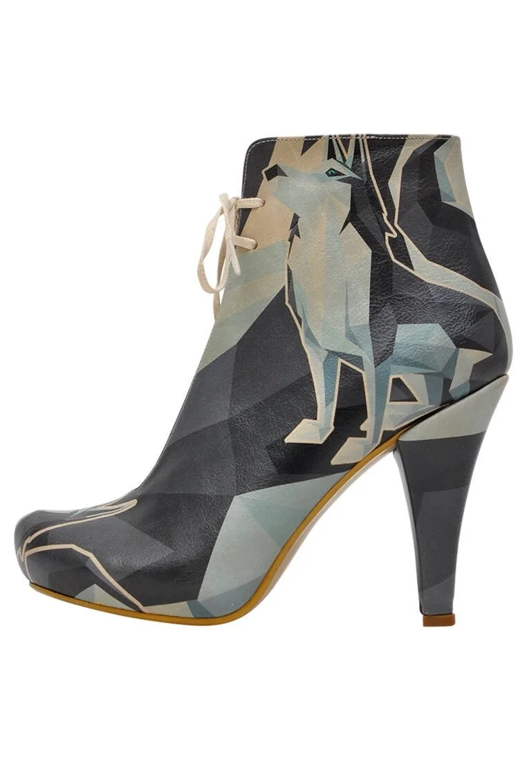 Femme Cuir Vegan Bleu Foncé Bottes à Talons Hauts - Husky Motif