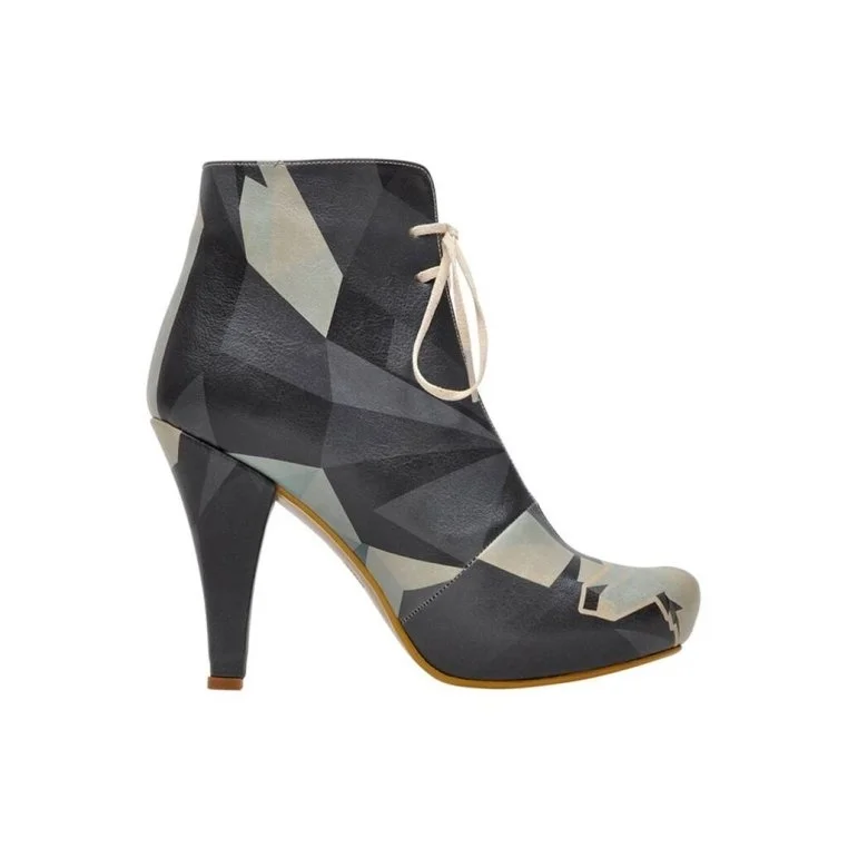 Femme Cuir Vegan Bleu Foncé Bottes à Talons Hauts - Husky Motif