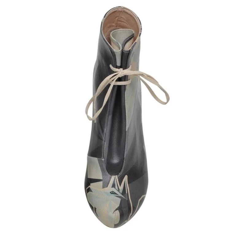 Femme Cuir Vegan Bleu Foncé Bottes à Talons Hauts - Husky Motif