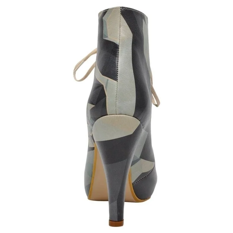 Femme Cuir Vegan Bleu Foncé Bottes à Talons Hauts - Husky Motif