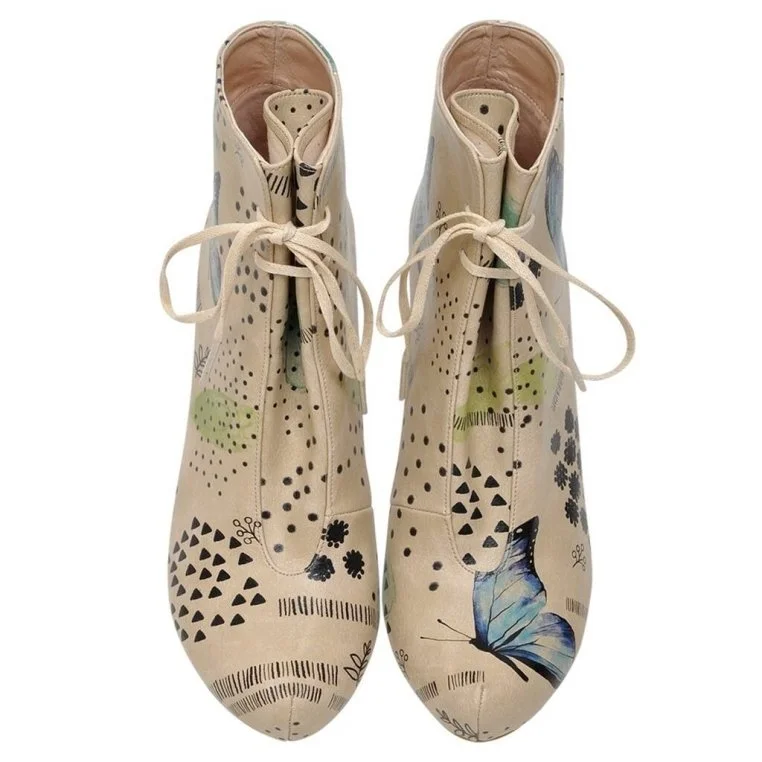 Femme Cuir Vegan Beige Bottes à Talons Hauts - Use Your Wings Motif