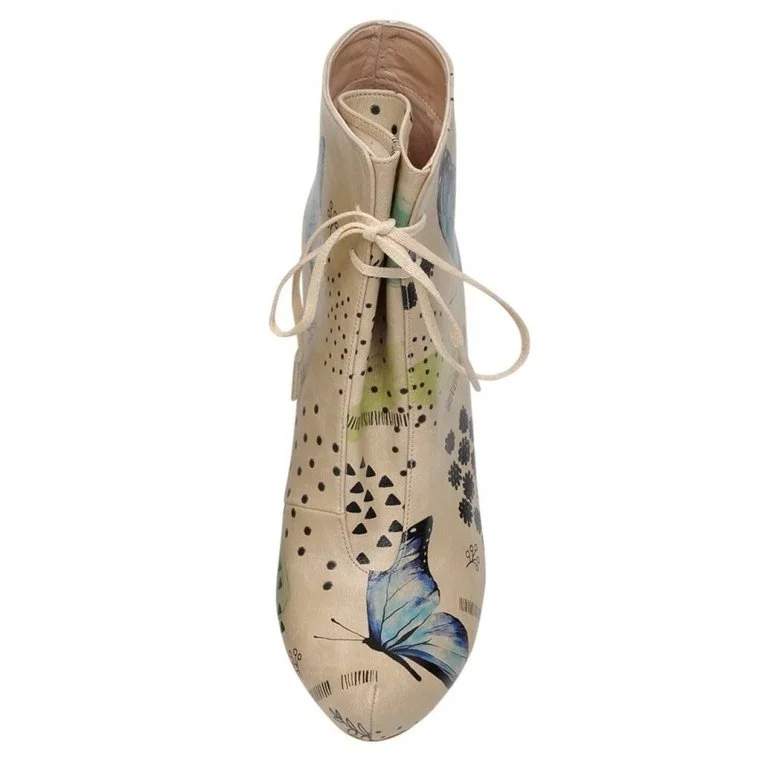 Femme Cuir Vegan Beige Bottes à Talons Hauts - Use Your Wings Motif