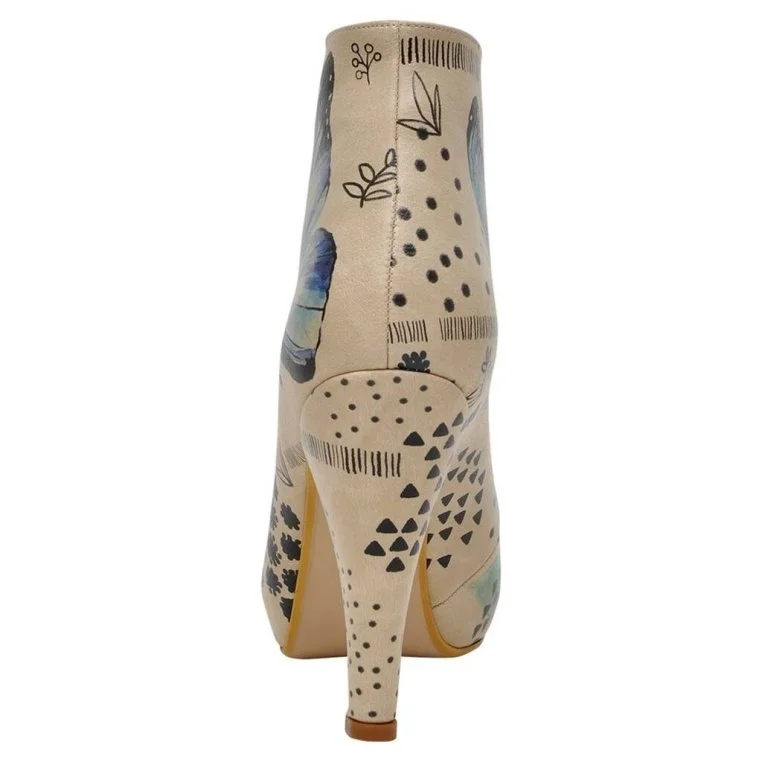 Femme Cuir Vegan Beige Bottes à Talons Hauts - Use Your Wings Motif