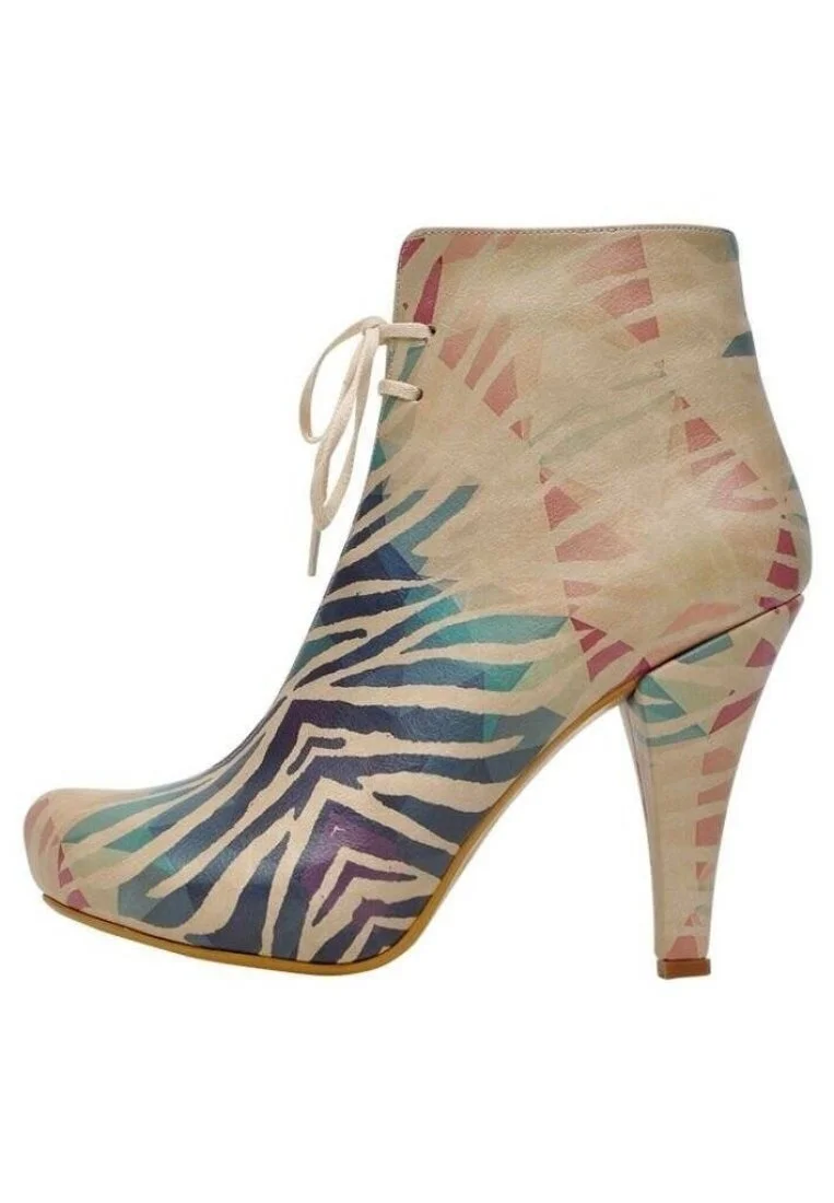 Femme Cuir Vegan Beige Bottes à Talons Hauts - Zebration Motif