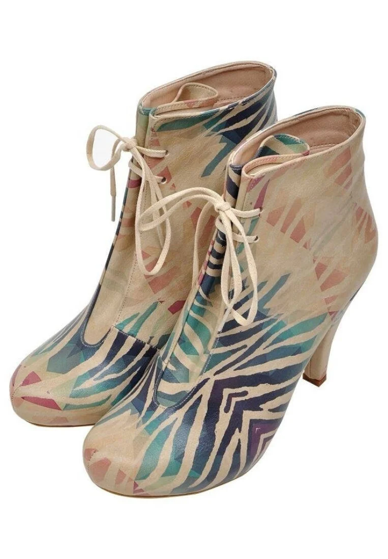 Femme Cuir Vegan Beige Bottes à Talons Hauts - Zebration Motif