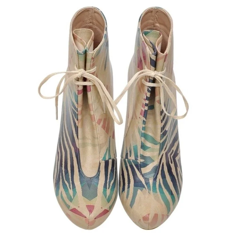 Femme Cuir Vegan Beige Bottes à Talons Hauts - Zebration Motif