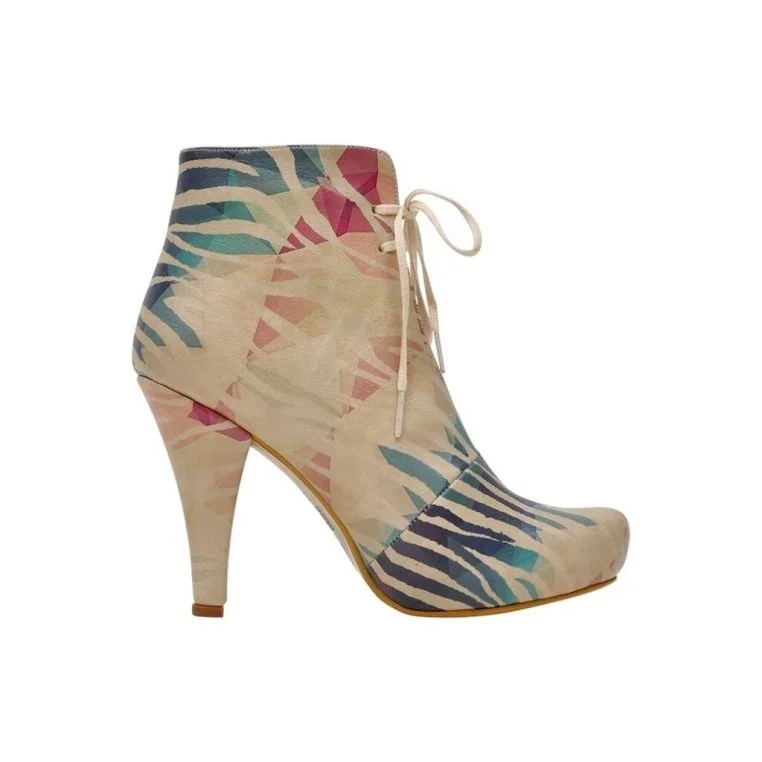 Femme Cuir Vegan Beige Bottes à Talons Hauts - Zebration Motif