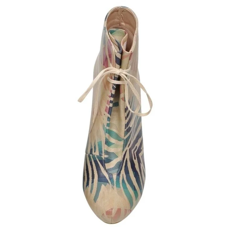 Femme Cuir Vegan Beige Bottes à Talons Hauts - Zebration Motif