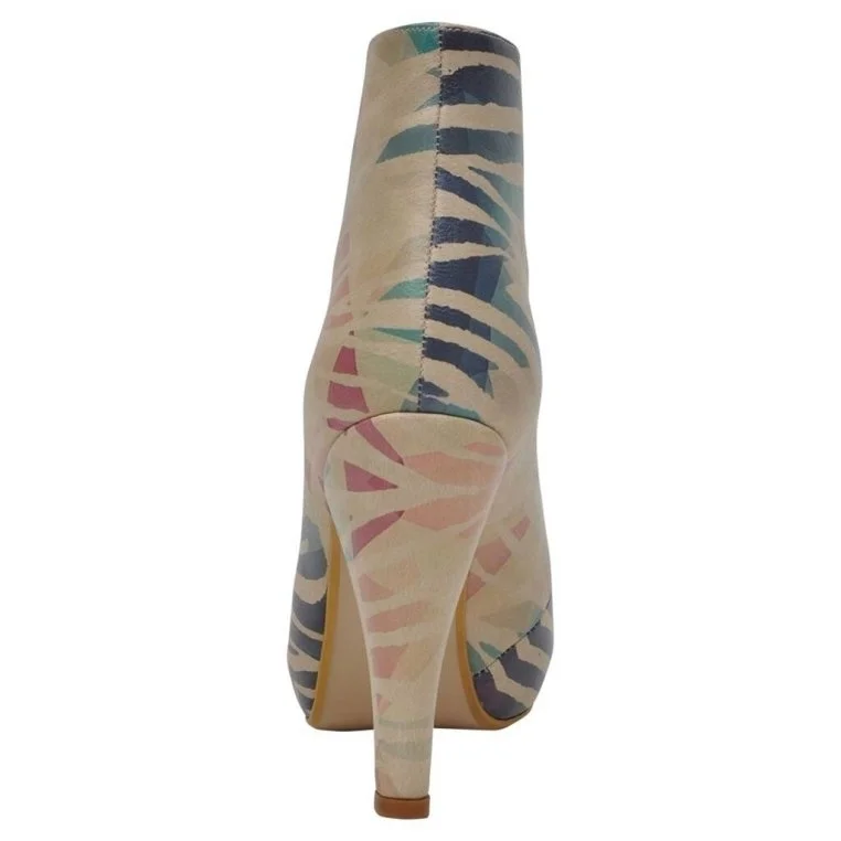 Femme Cuir Vegan Beige Bottes à Talons Hauts - Zebration Motif