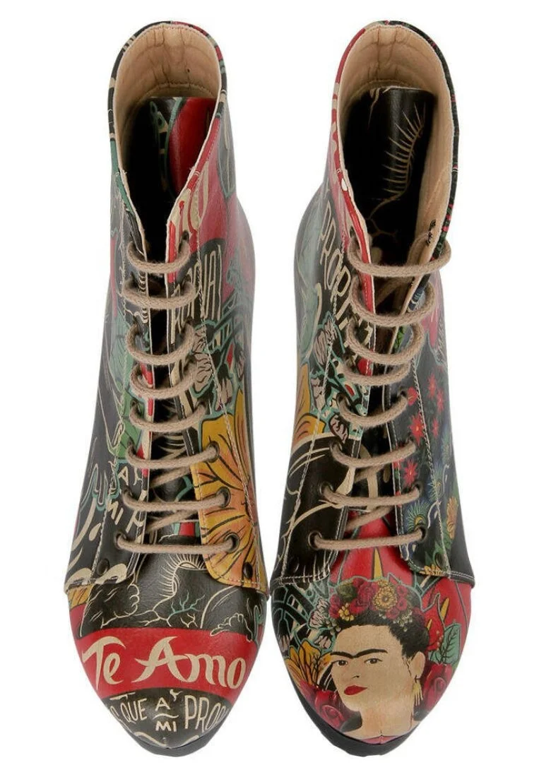 Femme Cuir Vegan Noir Bottes à Talons Hauts - Te Amo Frida Kahlo Motif
