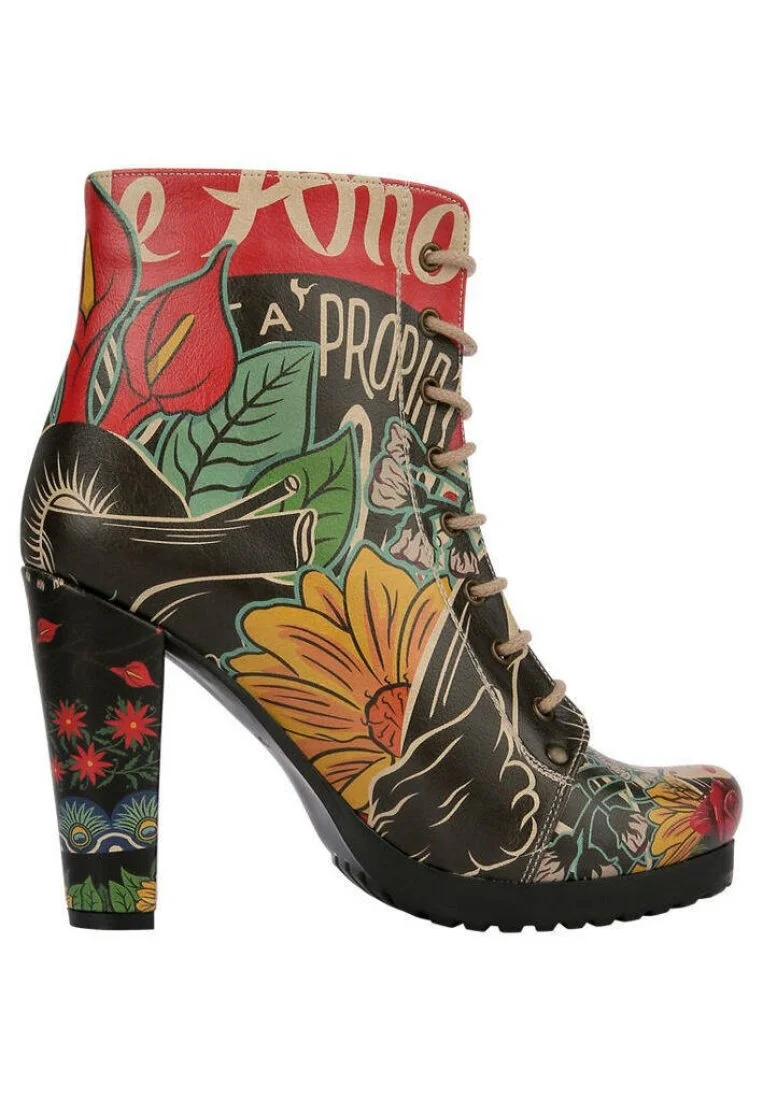Femme Cuir Vegan Noir Bottes à Talons Hauts - Te Amo Frida Kahlo Motif