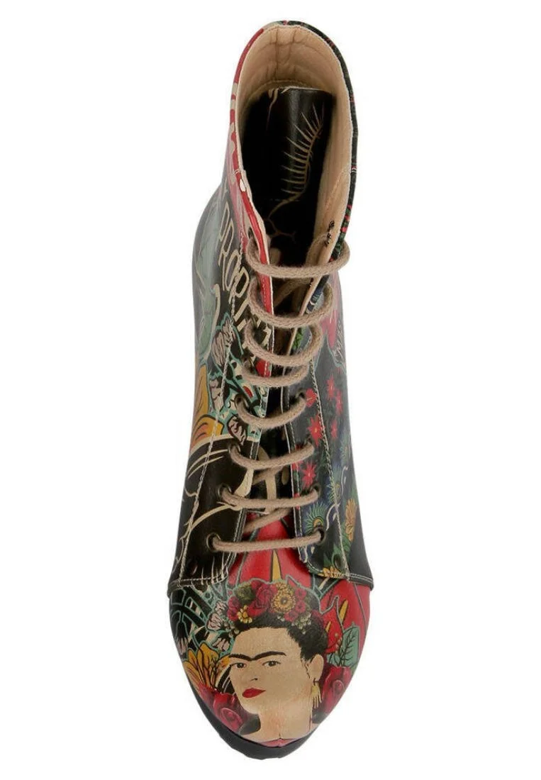 Femme Cuir Vegan Noir Bottes à Talons Hauts - Te Amo Frida Kahlo Motif