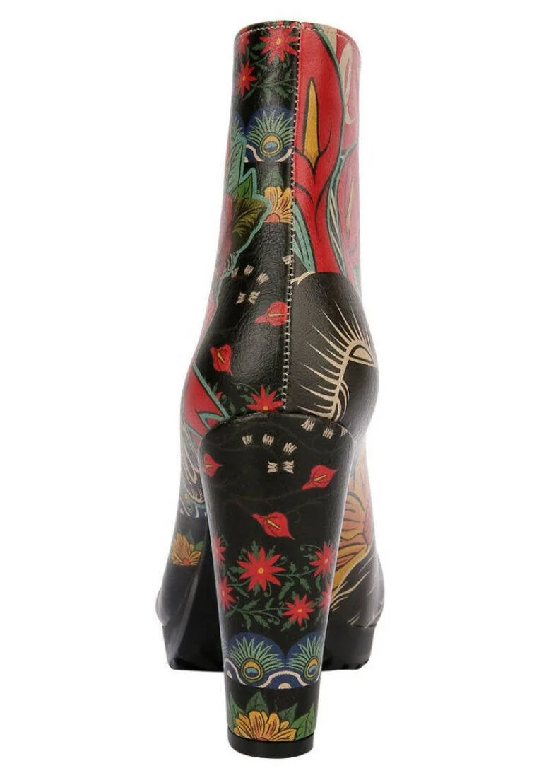 Femme Cuir Vegan Noir Bottes à Talons Hauts - Te Amo Frida Kahlo Motif