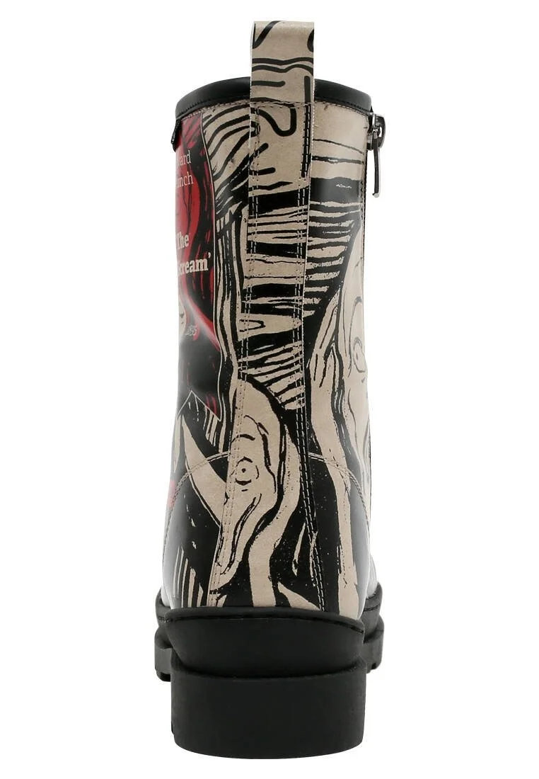 Femme Cuir Vegan Noir Bottes longues à glissière - Edvard Munch The Scream Muse Motif