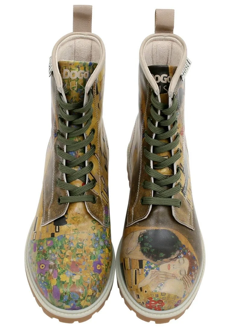 Femme Cuir Vegan Multicolore Bottes Longues - Gustav Klimt The Kiss Muse Motif