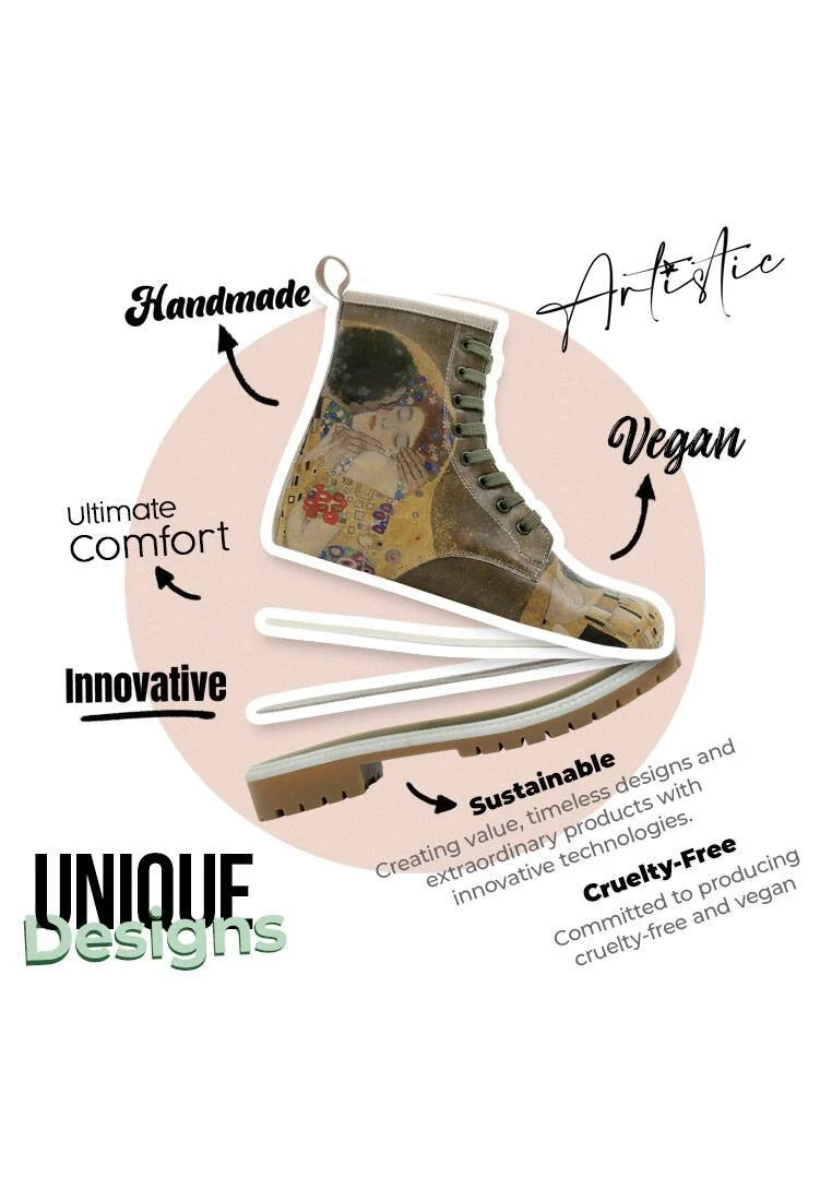 Femme Cuir Vegan Multicolore Bottes Longues - Gustav Klimt The Kiss Muse Motif