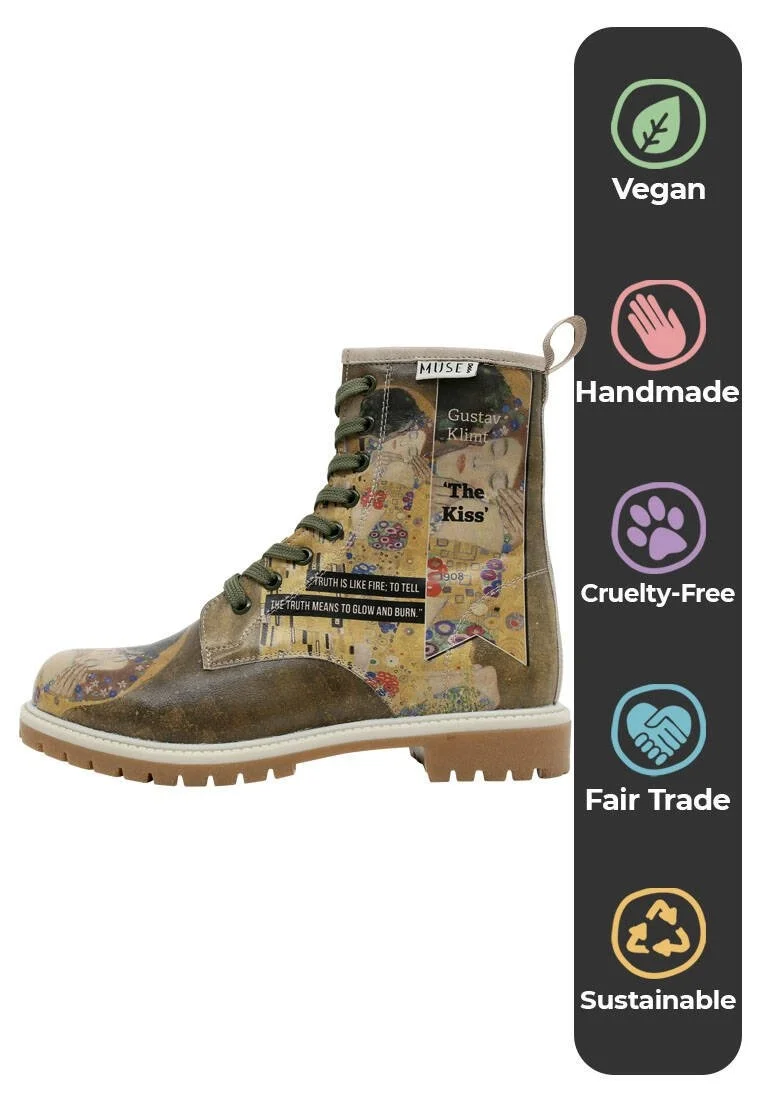 Femme Cuir Vegan Multicolore Bottes Longues - Gustav Klimt The Kiss Muse Motif