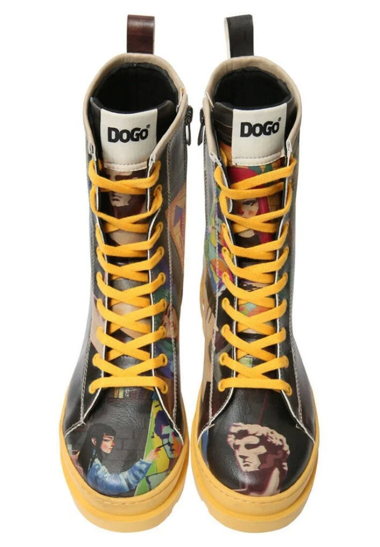 Femme Cuir Vegan Noir Bottes longues à glissière - Art Form Motif