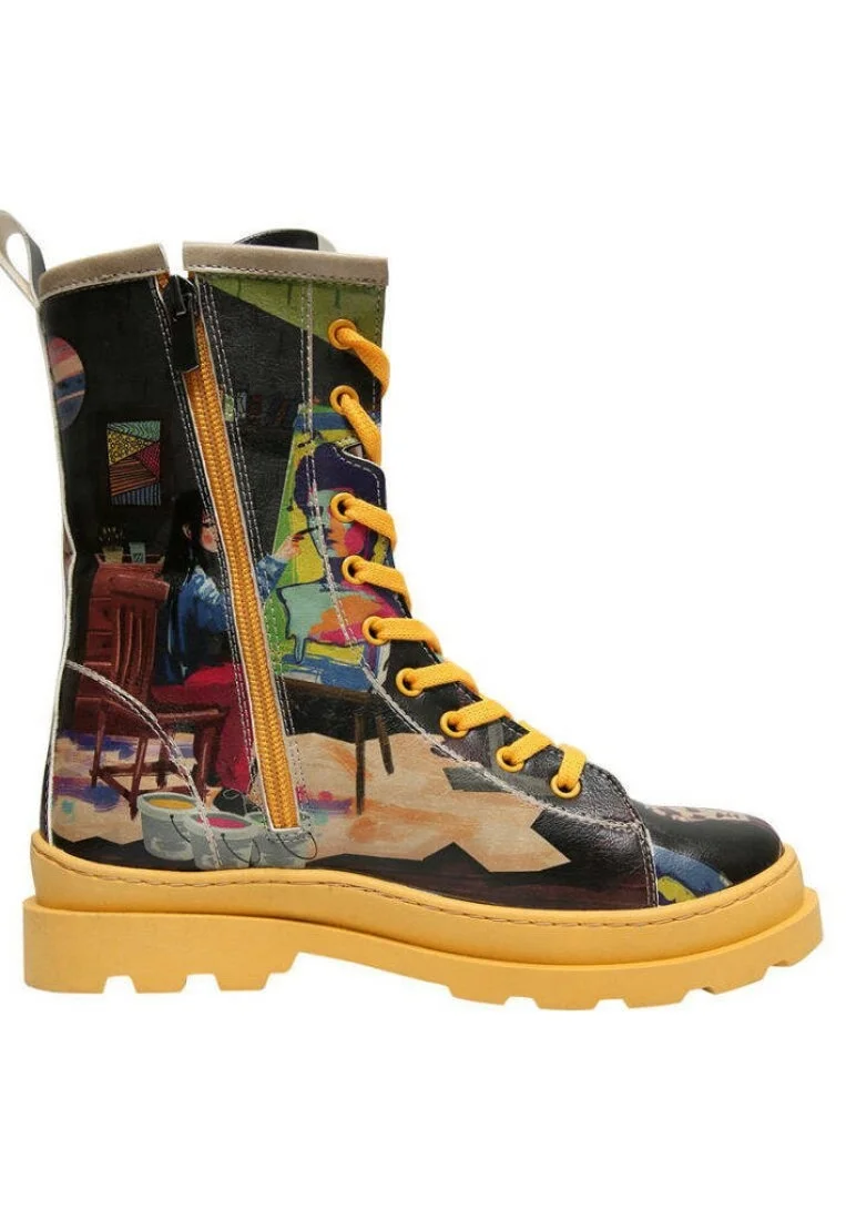 Femme Cuir Vegan Noir Bottes longues à glissière - Art Form Motif