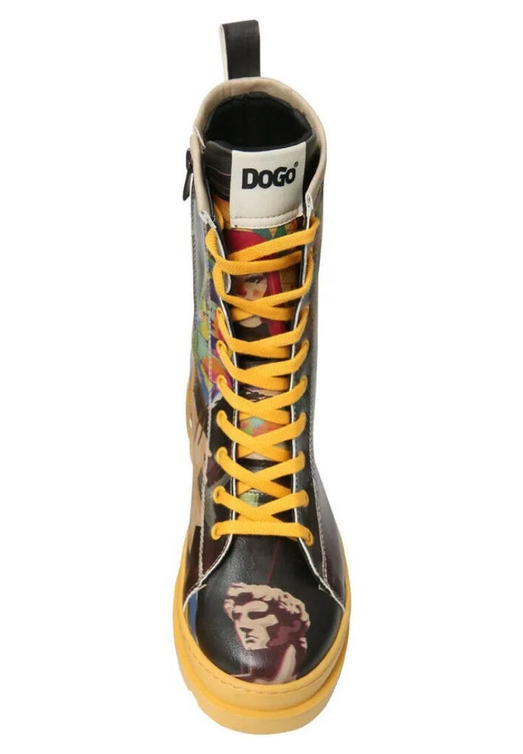 Femme Cuir Vegan Noir Bottes longues à glissière - Art Form Motif
