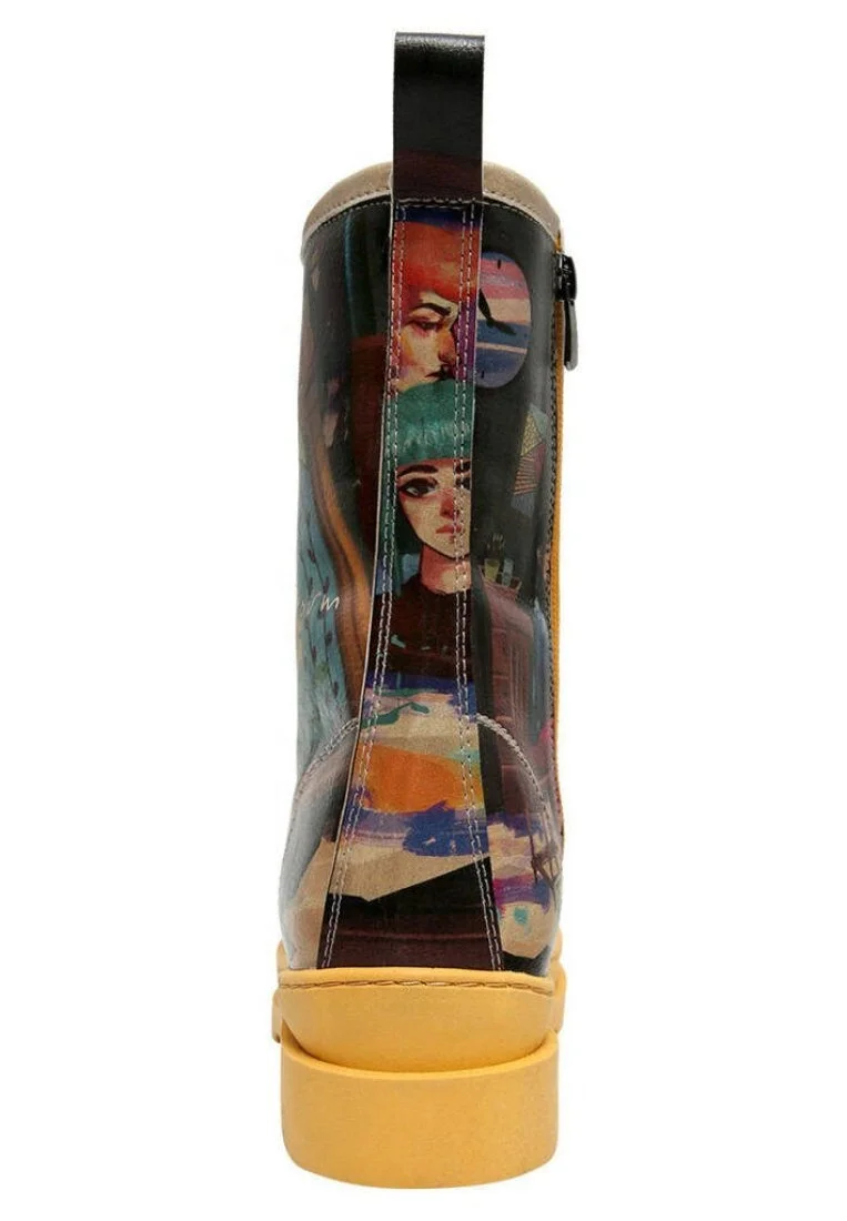 Femme Cuir Vegan Noir Bottes longues à glissière - Art Form Motif