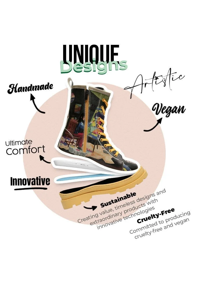 Femme Cuir Vegan Noir Bottes longues à glissière - Art Form Motif