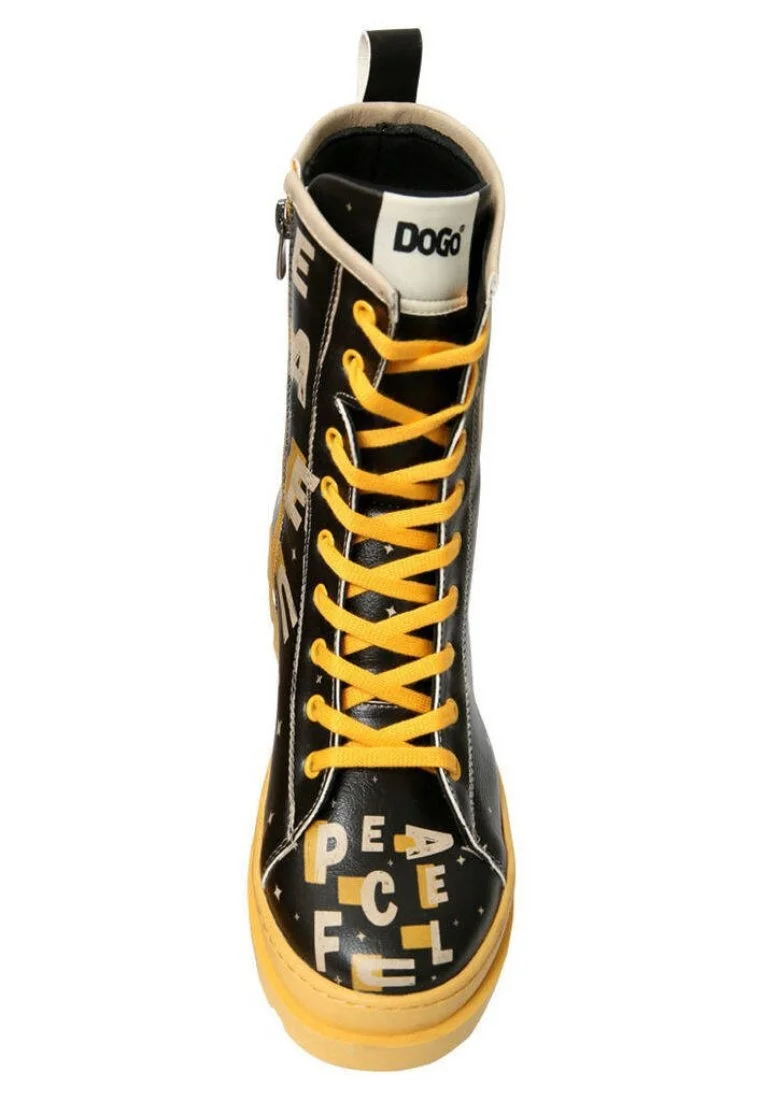 Femme Cuir Vegan Noir Bottes longues à glissière - Feeling Peaceful Motif