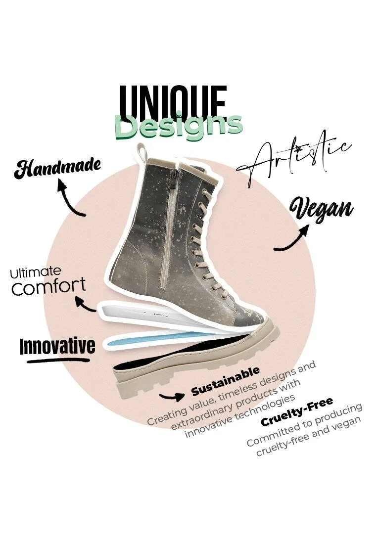Femme Cuir Vegan Gris Bottes longues à glissière - London is Calling Motif