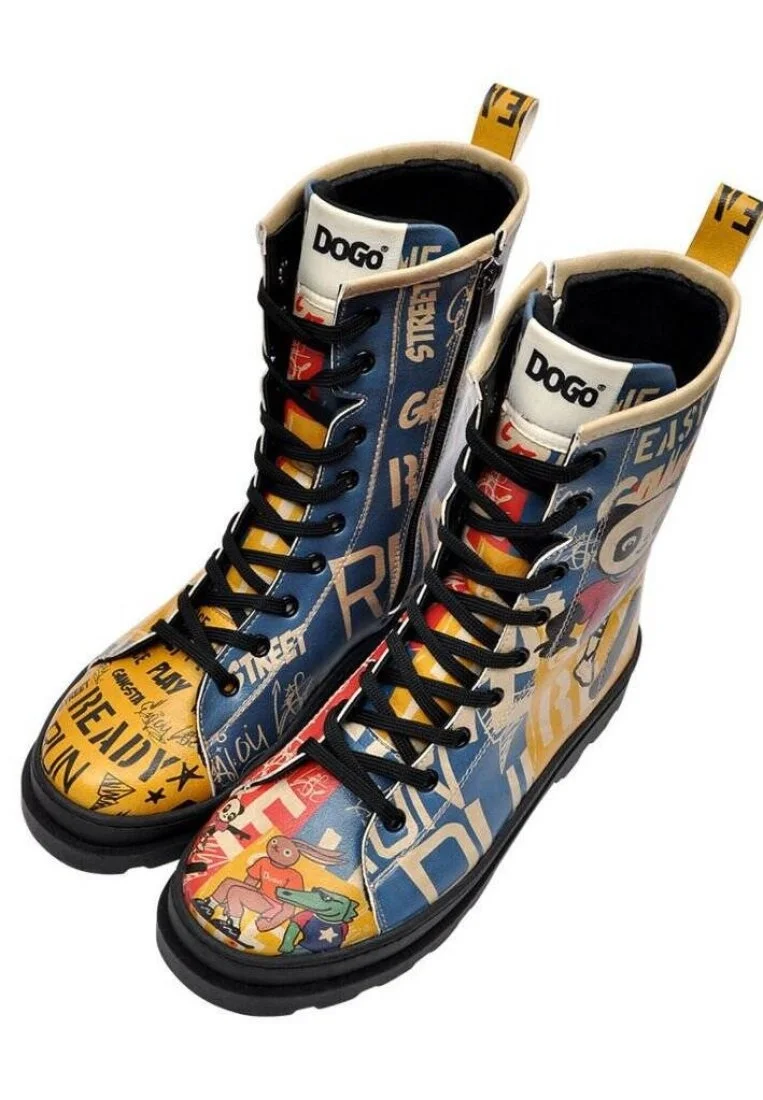 Femme Cuir Vegan Multicolore Bottes longues à glissière - Skaters Motif