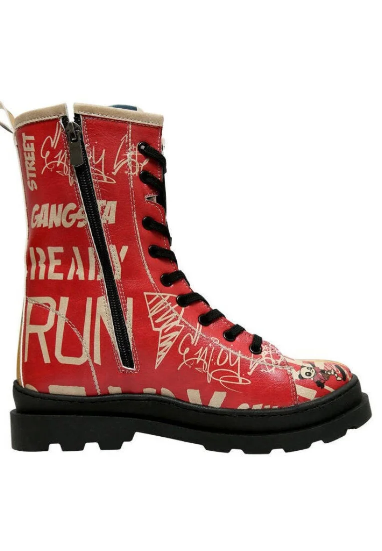 Femme Cuir Vegan Multicolore Bottes longues à glissière - Skaters Motif