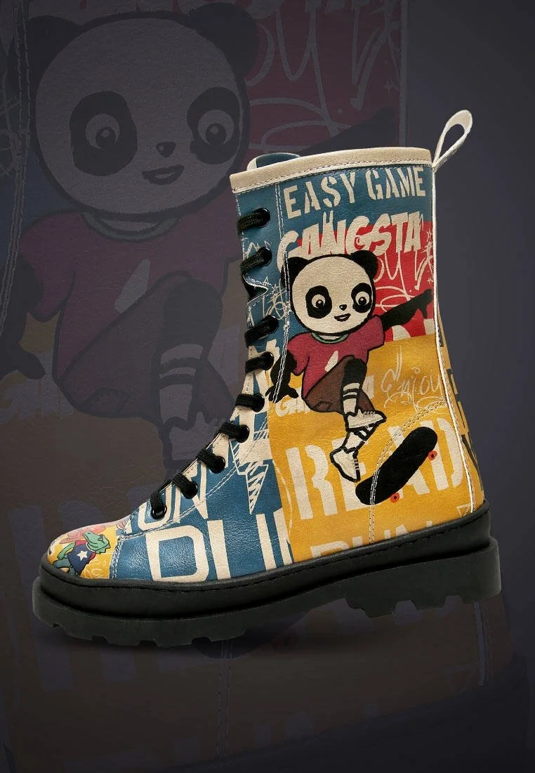 Femme Cuir Vegan Multicolore Bottes longues à glissière - Skaters Motif