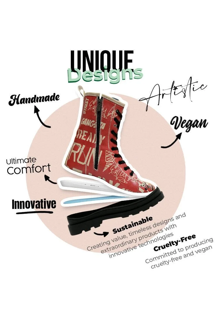 Femme Cuir Vegan Multicolore Bottes longues à glissière - Skaters Motif