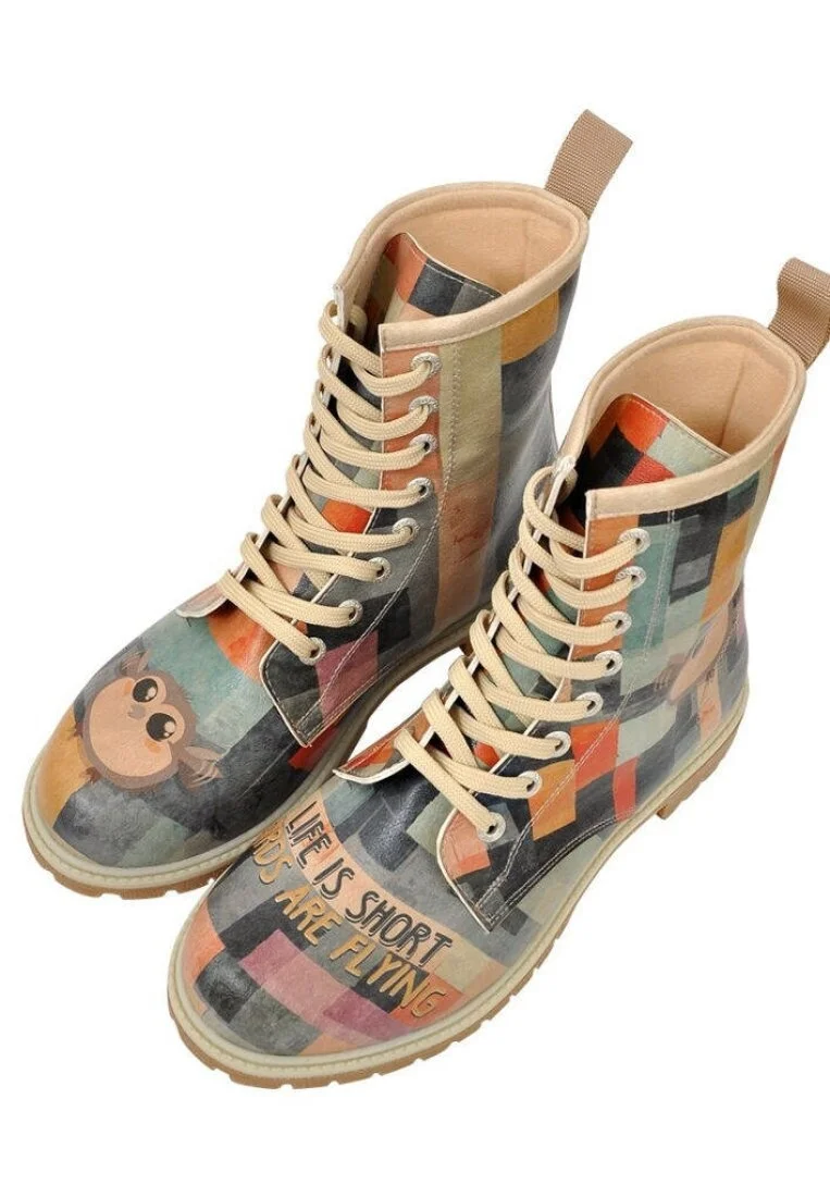 Femme Cuir Vegan Multicolore Bottes Longues - Life is Short Motif