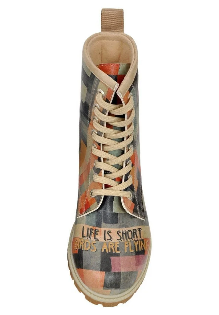 Femme Cuir Vegan Multicolore Bottes Longues - Life is Short Motif