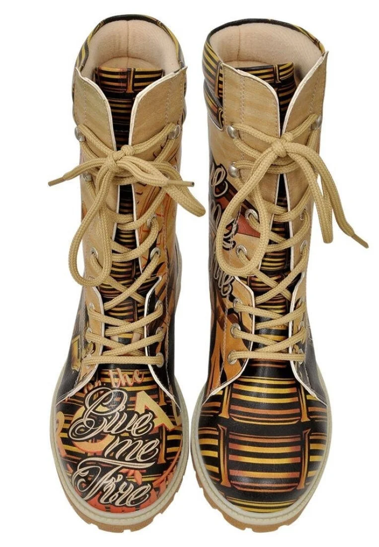 Femme Cuir Vegan Multicolore Bottes Longues - Give me Fire Motif