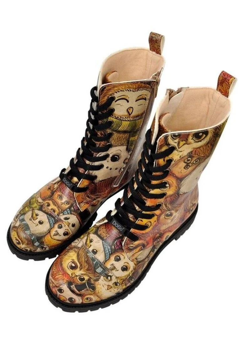 Femme Cuir Vegan Multicolore Bottes Longues à Glissière - Owl city Motif