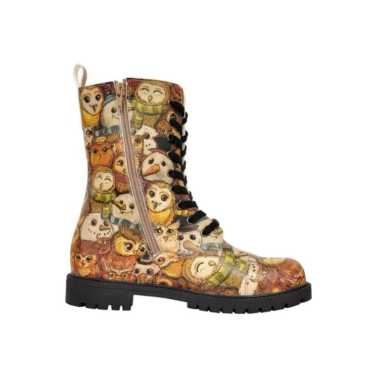 Femme Cuir Vegan Multicolore Bottes Longues à Glissière - Owl city Motif
