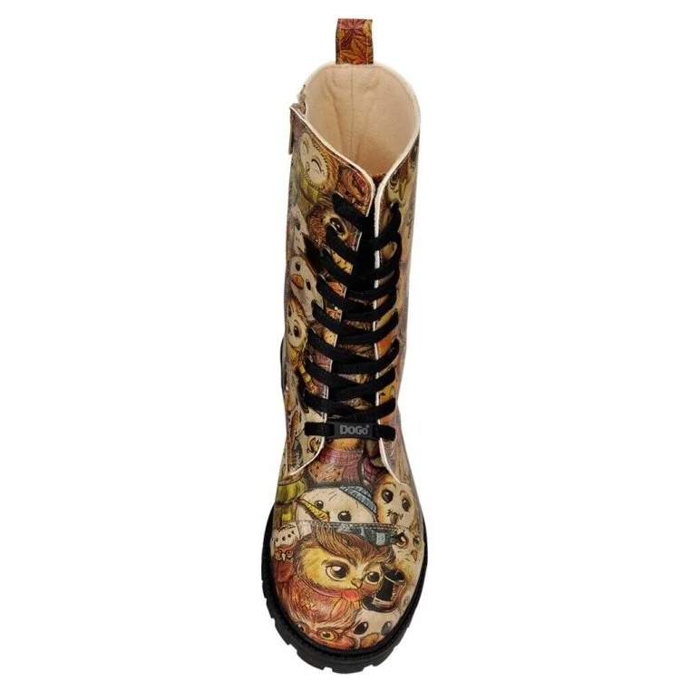 Femme Cuir Vegan Multicolore Bottes Longues à Glissière - Owl city Motif