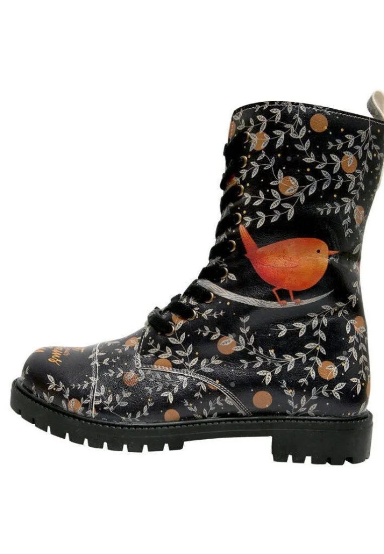 Femme Cuir Vegan Noir Bottes Longues à Glissière - Let Your Dreams Fly Motif