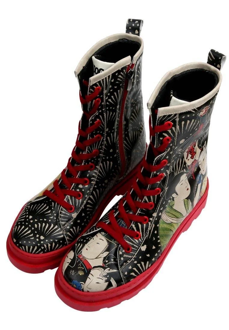 Femme Cuir Vegan Noir Bottes longues à glissière - Small Talk Motif