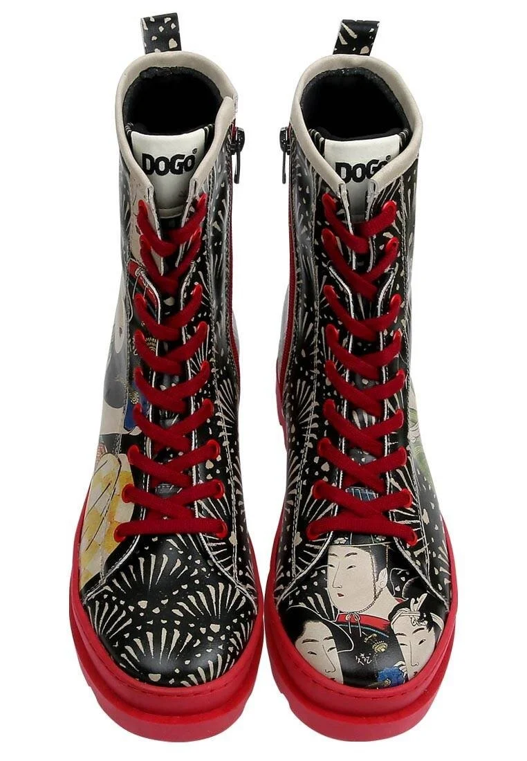 Femme Cuir Vegan Noir Bottes longues à glissière - Small Talk Motif