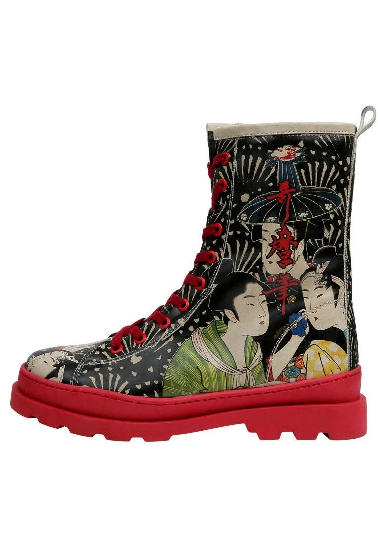 Femme Cuir Vegan Noir Bottes longues à glissière - Small Talk Motif