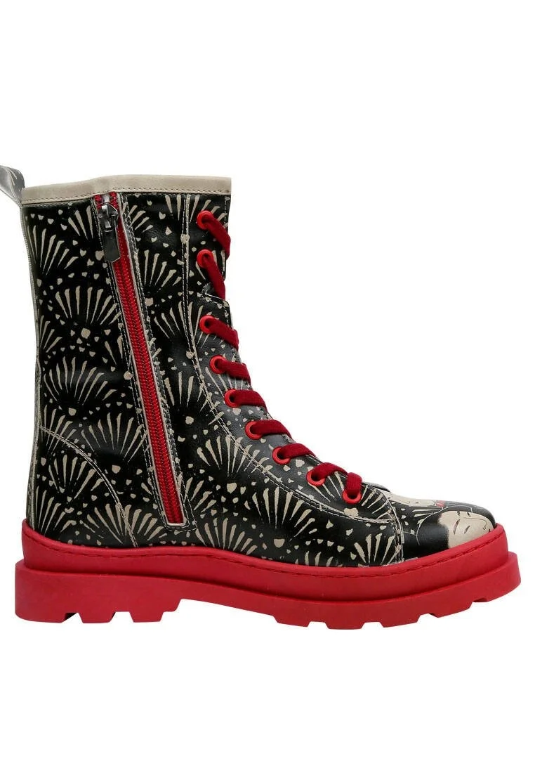 Femme Cuir Vegan Noir Bottes longues à glissière - Small Talk Motif