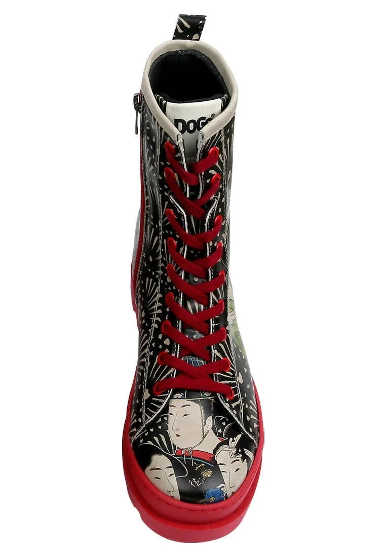 Femme Cuir Vegan Noir Bottes longues à glissière - Small Talk Motif