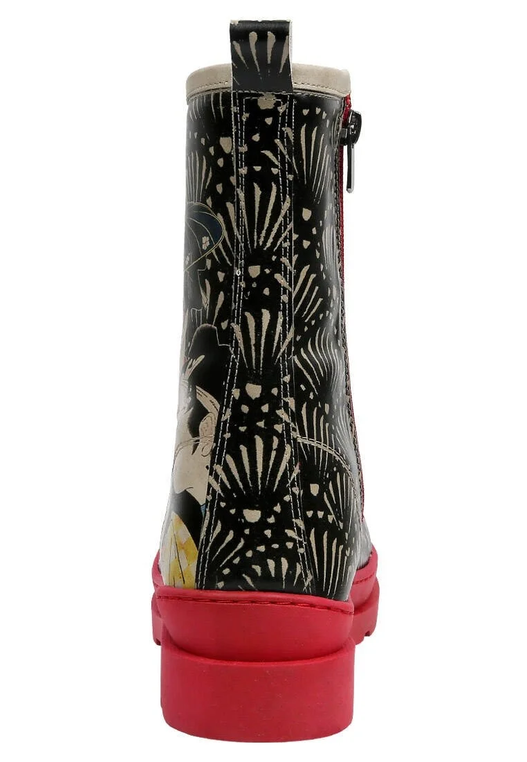 Femme Cuir Vegan Noir Bottes longues à glissière - Small Talk Motif