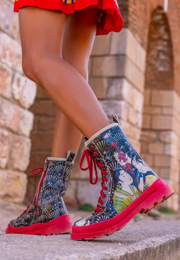 Femme Cuir Vegan Noir Bottes longues à glissière - Small Talk Motif