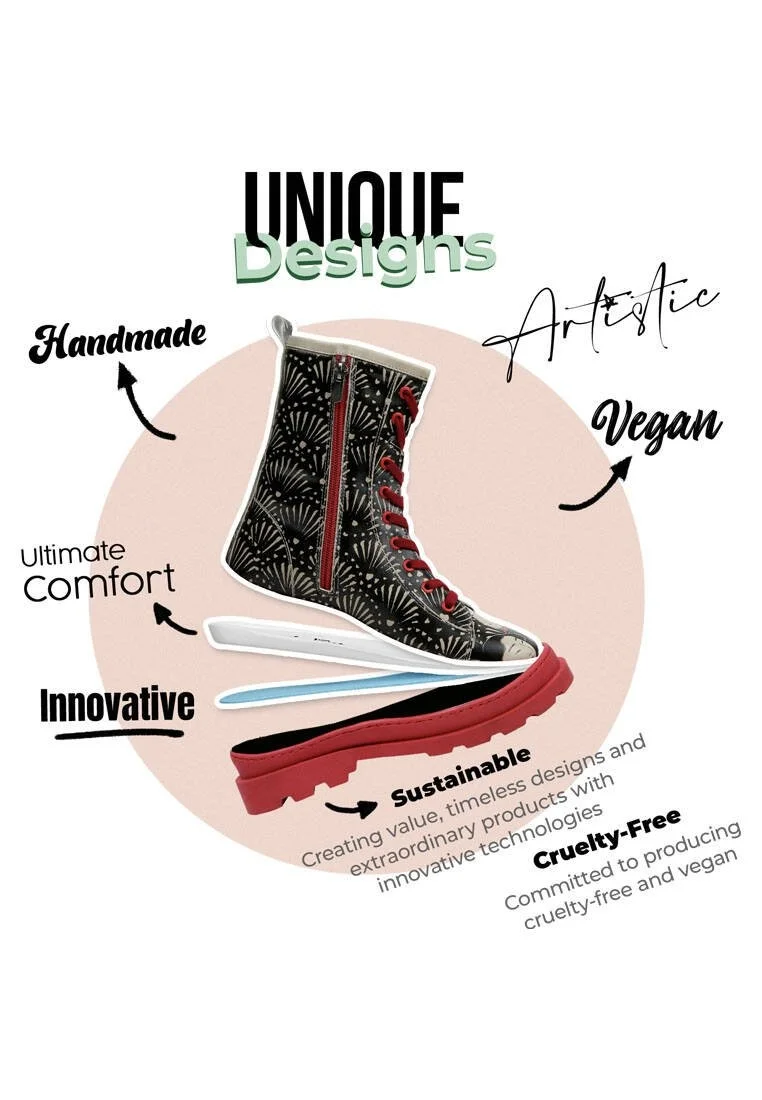Femme Cuir Vegan Noir Bottes longues à glissière - Small Talk Motif